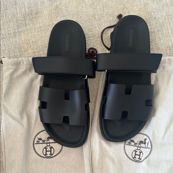 Hermes Black Chypre Sandals. Authentic
